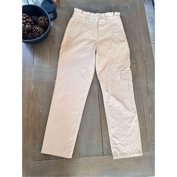 NWOT Notes Du Nord High Waist Ruffled Casual Cargo Pants in Tan Size 36 - Picture 1 of 9